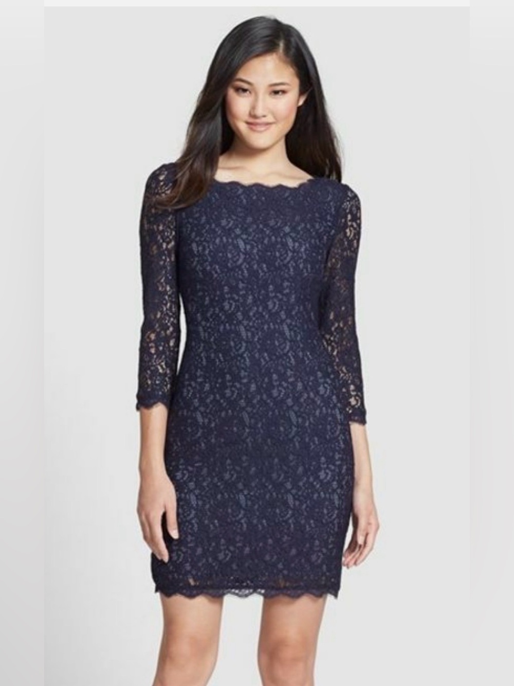 Adrianna Papell Navy Lace Sheath Dress - Size 12